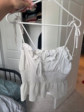 Topshop White Smocked Peplum Cami with Tie Straps
